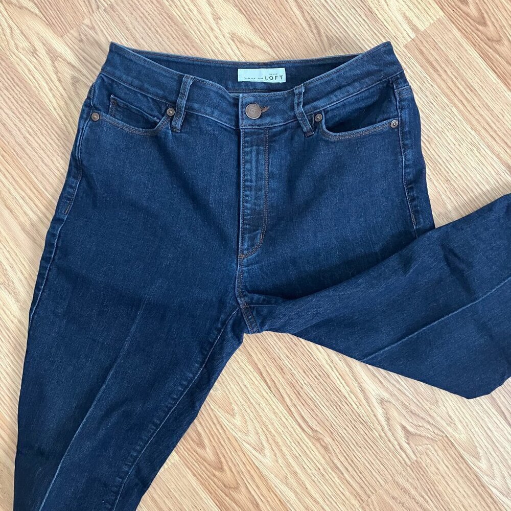 Ann Taylor Loft Curvy High Waist High Rise Skinny Ankle Dark Wash Jeans Size 2 - Picture 6 of 10